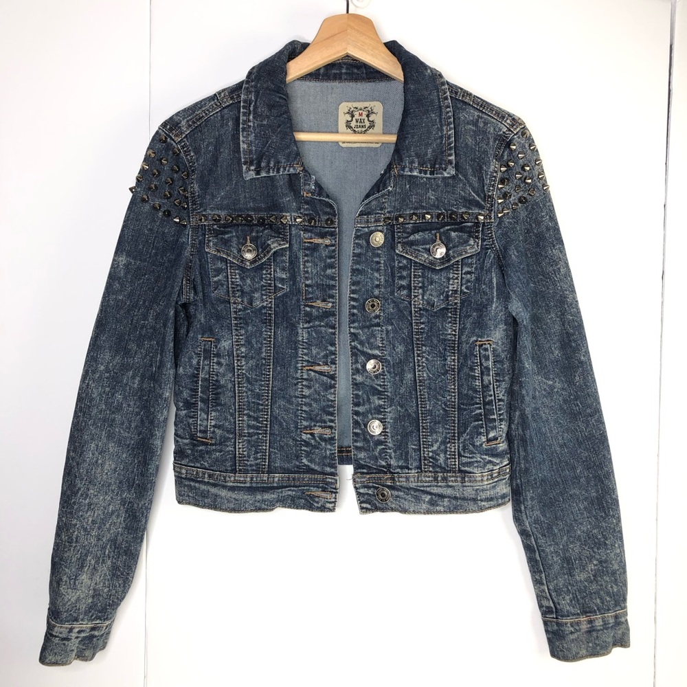 WAX JEANS Y2K Wash Denim Jacket Junior M Studded Spike Punk Rock Cowgirl Western